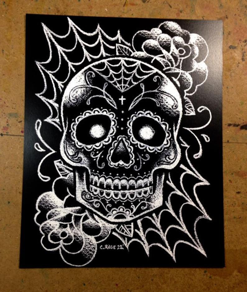 794x938 Sugar Skull Tattoo Art Signed Print Black And White Day Of Etsy - Sugar Skull Black And White Drawing