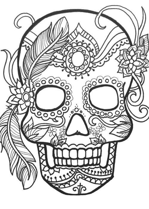 500x700 Sugar Skulls Black And White Series Greeting Card For Sale - Sugar Skull Black And White Drawing