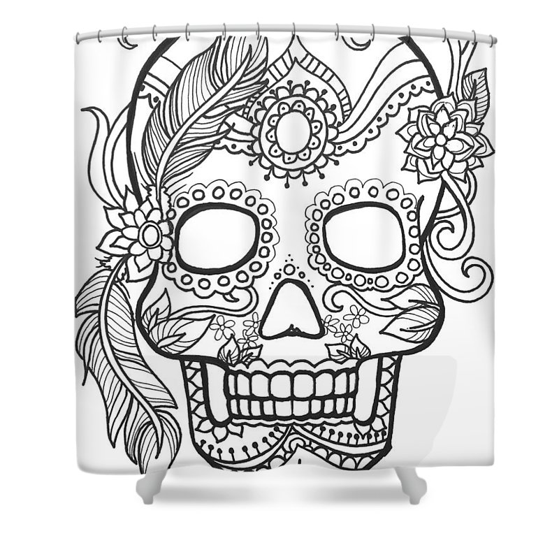 800x800 Sugar Skulls Black And White Series Shower Curtain For Sale - Sugar Skull Black And White Drawing