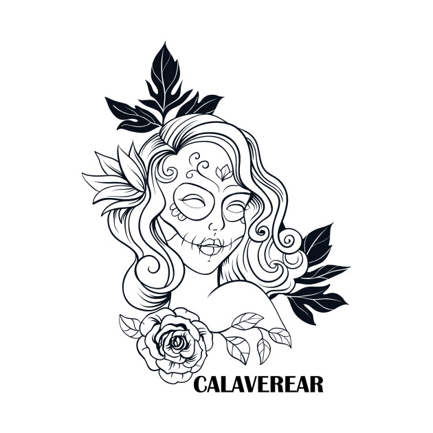 630x630 Sugar Skull Girl Line Drawing - Sugar Skull Black And White Drawing