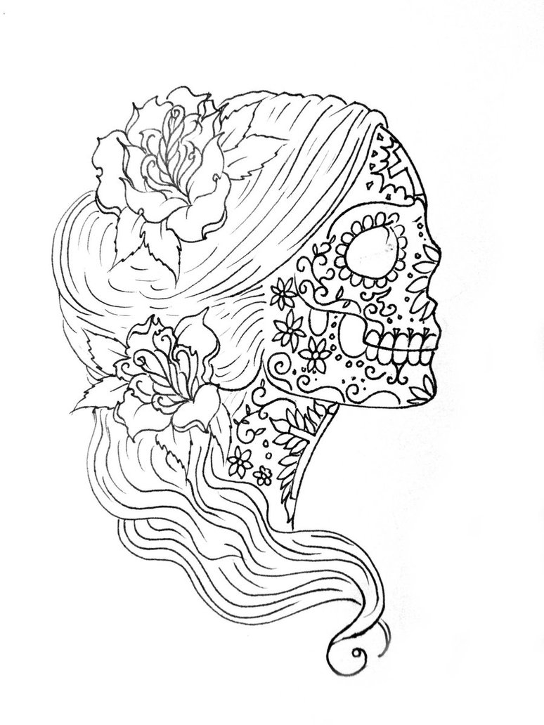 774x1032 Awesome Coloring Simple Sugar Skull Drawing Inside Day Of The Dead - Sugar Skull Drawing