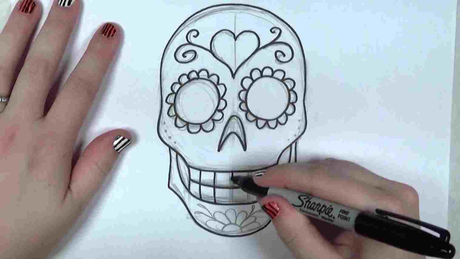 1517x853 sugar skull drawings to draw a sugar skull stepbystep tutorial - Sugar Skull Drawing Easy