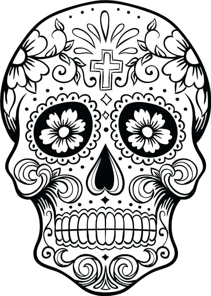 736x1034 How To Draw A Sugar Skull Free Printable Day Of The Dead Coloring - Sugar Skull Drawing Step By Step