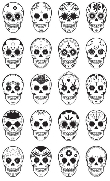 456x750 Templates For Dia De Los Muertos, Day Of The Dead, Sugar Skulls - Sugar Skull Drawing Template