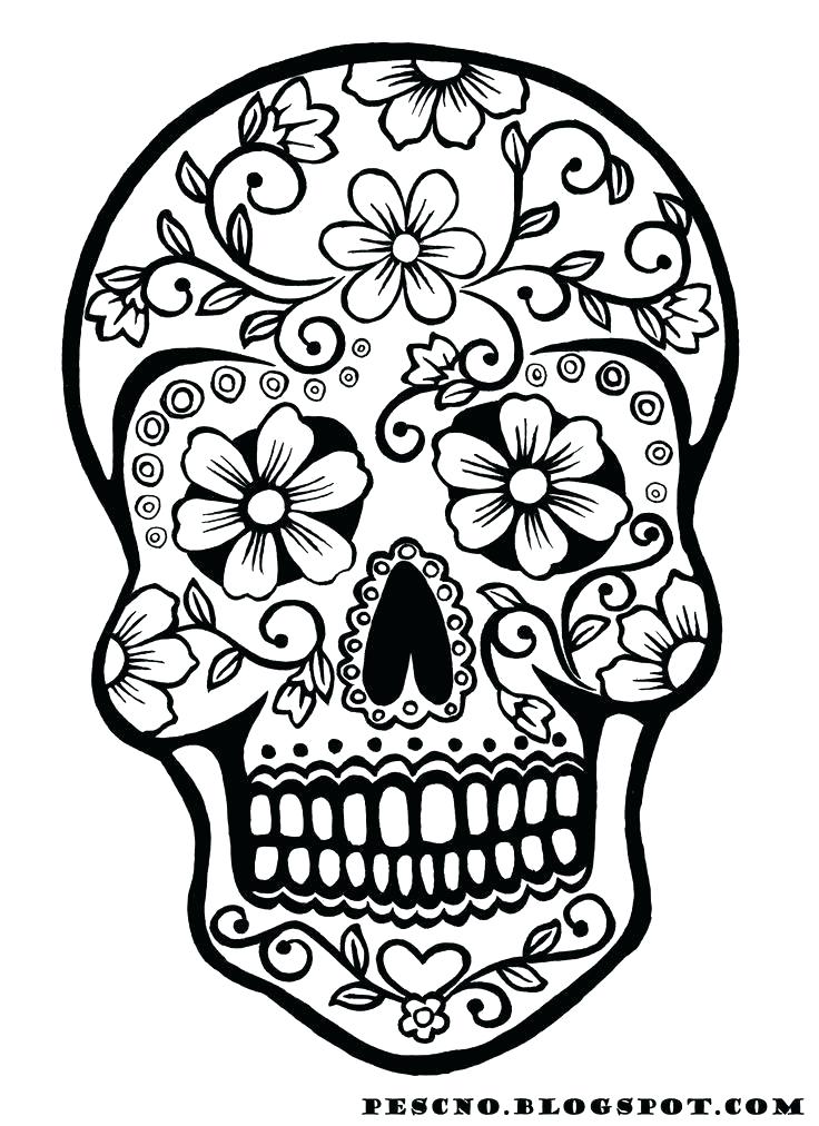 736x1012 Candy Skull Coloring Pages With Drawn Sugar - Sugar Skull Drawing Template