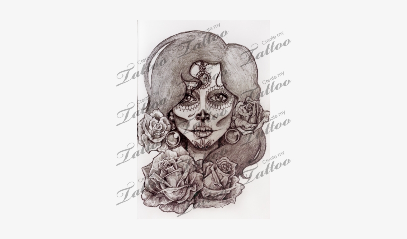 820x481 Sugar Flowers Patronen Drawing Candy Skull Girl Clip - Sugar Skull Face Drawing