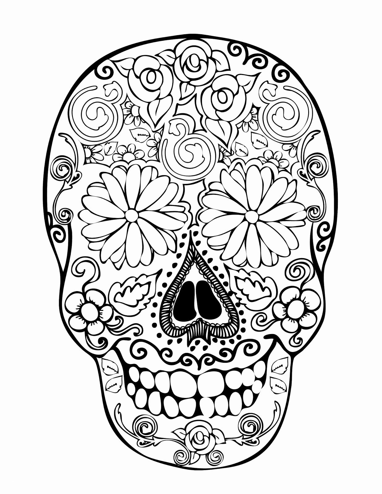 1237x1600 Sugar Skulls Coloring Pages Free Luxury Skeleton Face - Sugar Skull Face Drawing