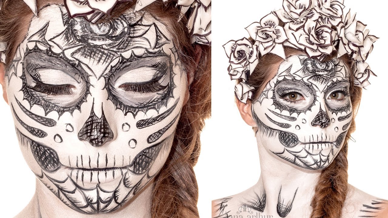 1280x720 Sugarskull Sketch Makeup Tutorial - Sugar Skull Face Drawing