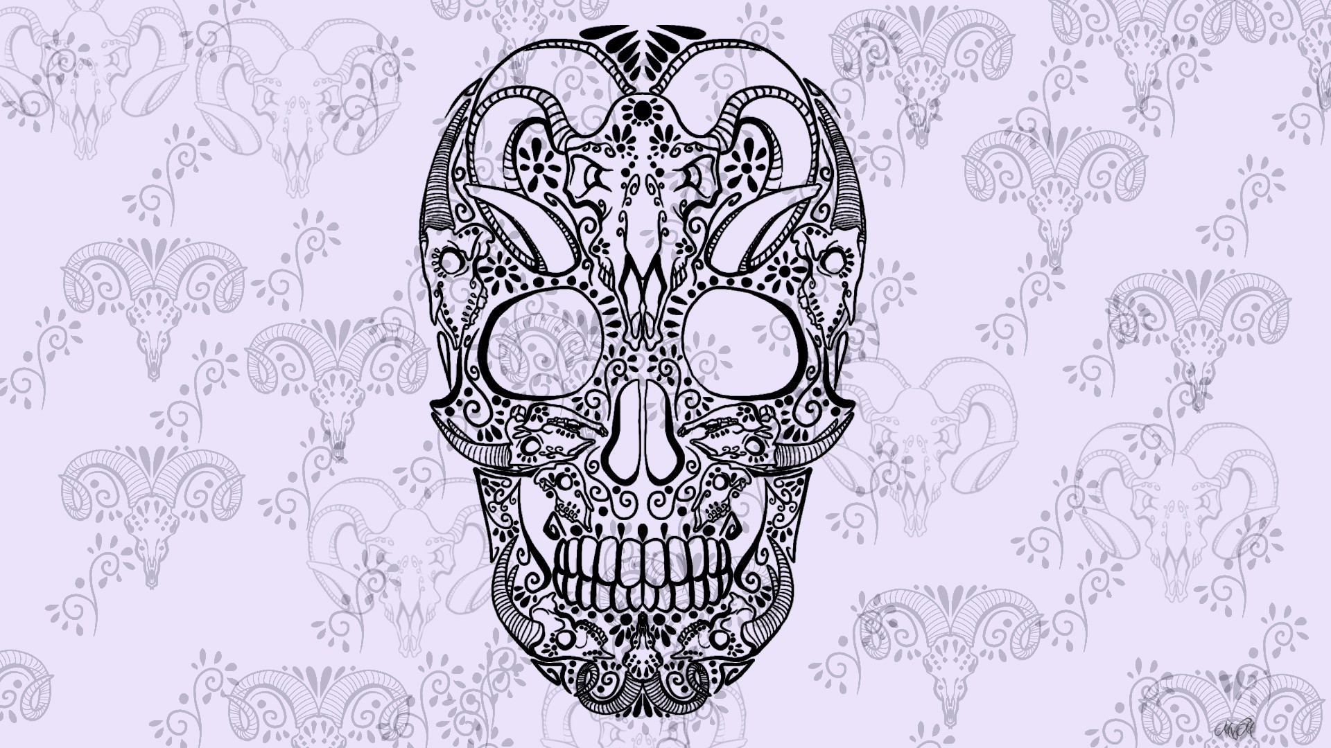 1920x1080 Wallpaper Face, Drawing, Illustration, Digital Art, Artwork - Sugar Skull Face Drawing
