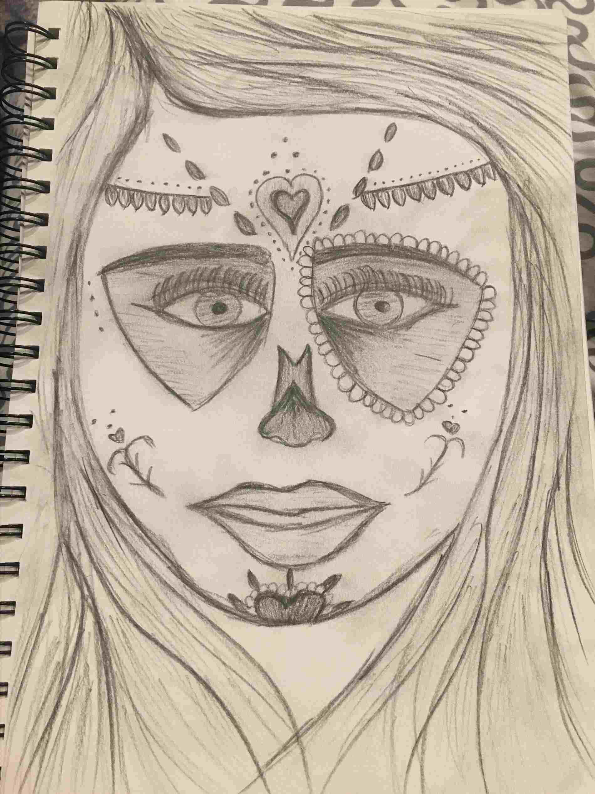 1899x2533 Girl With Skull Face Drawing - Sugar Skull Face Drawing