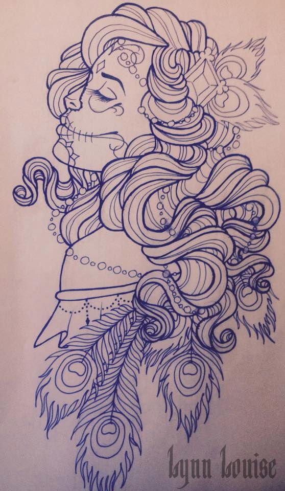 558x960 Day Of The Dead Lady W Peacock Feathers Neo Traditional Style - Sugar Skull Face Drawing