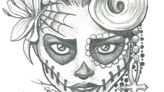 570x320 Drawn Sugar Skull Flower - Sugar Skull Face Drawing
