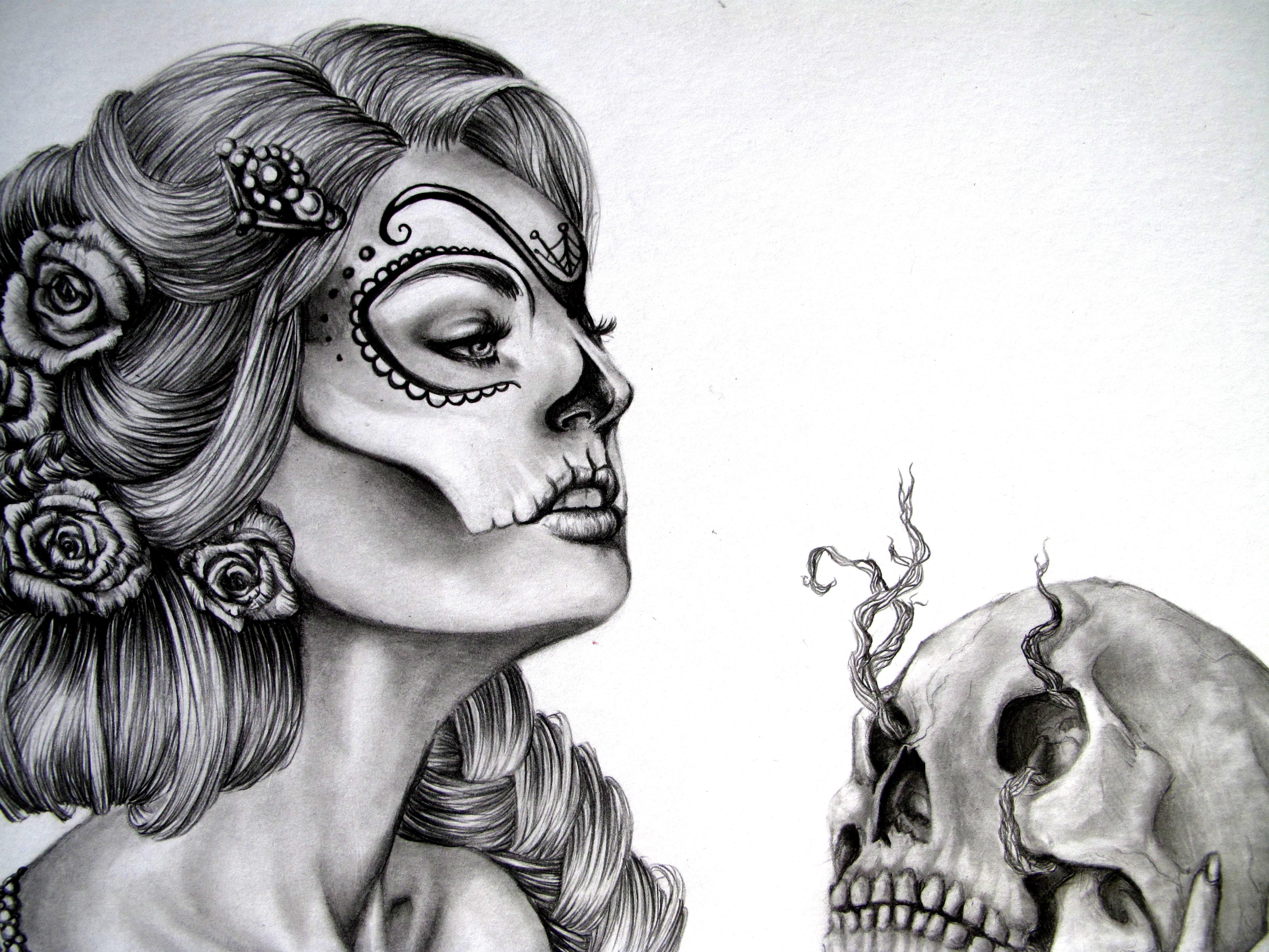 4416x3312 Drawing Sugar Skull Girl - Sugar Skull Girl Drawing