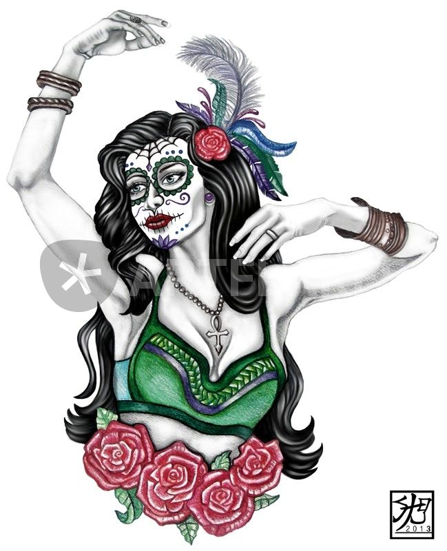 649x800 Gypsy Sugar Skull Girl Drawing Art Prints And Posters - Sugar Skull Girl Drawing