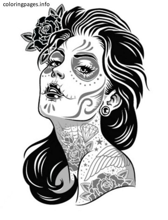 550x717 Skulls Coloring Pages Girl Skull Sugar - Sugar Skull Girl Drawing