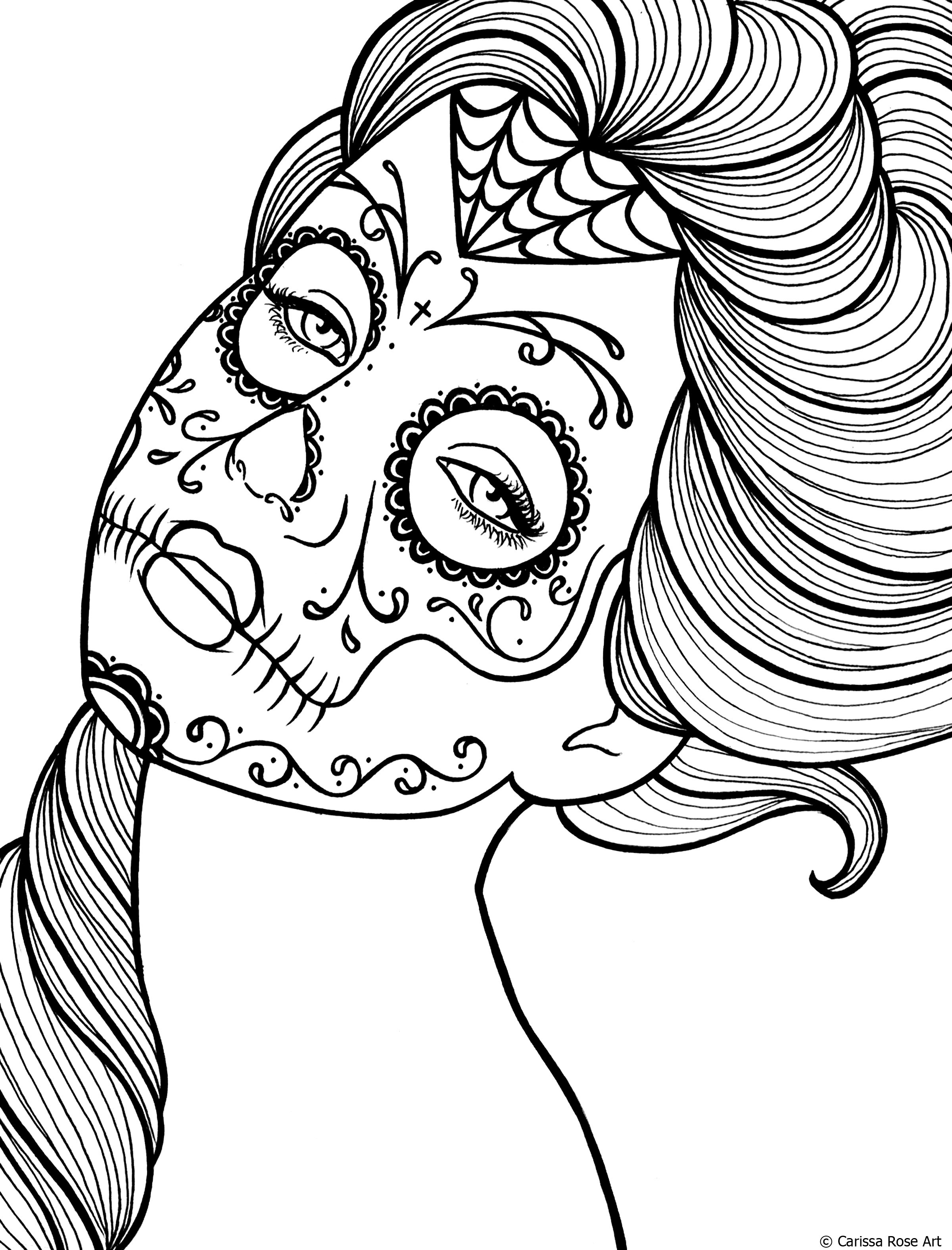 2400x3150 Sugar Skulls Coloring Pages Free New Skull Girl Drawing - Sugar Skull Girl Drawing