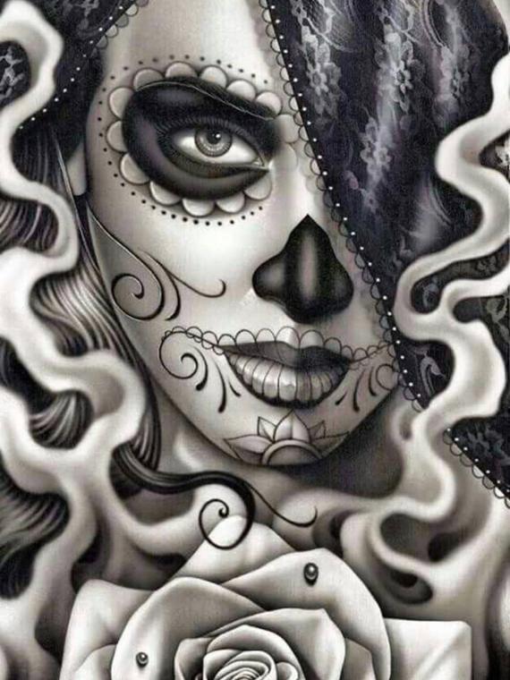570x760 Diy Diamond Painting Day Of The Dead Sugar Skull Girl Etsy - Sugar Skull Girl Drawing