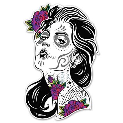 425x425 Sugar Skull Girl With Colored Roses - Sugar Skull Girl Drawing