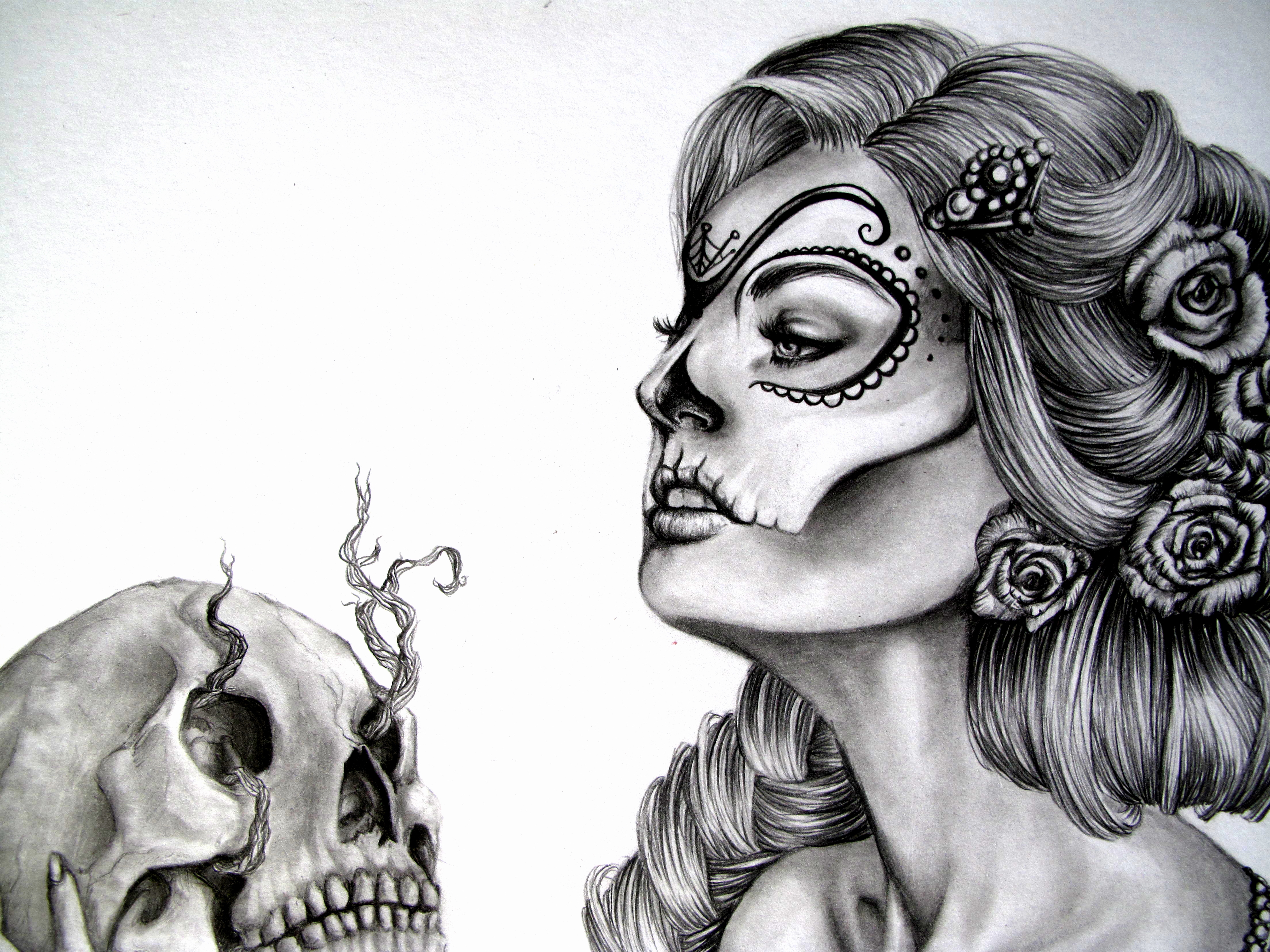 4416x3312 Artwork Girl Candy Skull Cool Graffiti - Sugar Skull Girl Drawing