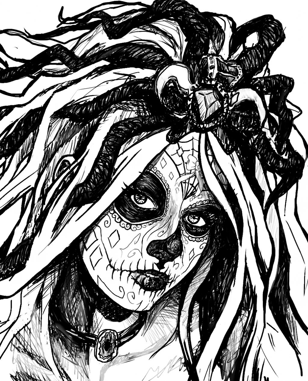 1024x1267 Coloring Pages Sugar Skull Girlng Pages Woman Drawing - Sugar Skull Girl Drawing