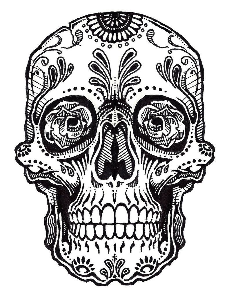 790x1010 Skull Tattoo Line Art Jos Gandos Coloring Pages For Kids - Sugar Skull Line Drawing