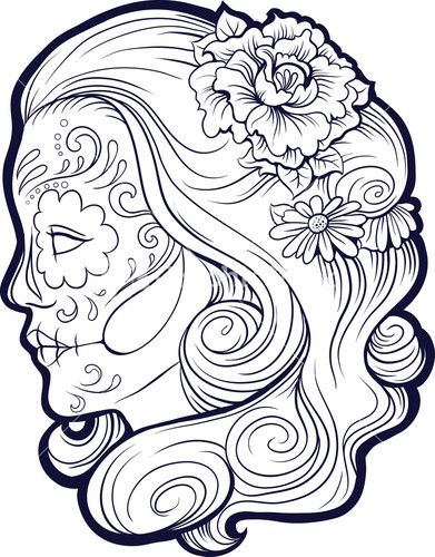 391x500 Sugar Skull Vector Element Line Drawings Vectors And Symbols - Sugar Skull Line Drawing
