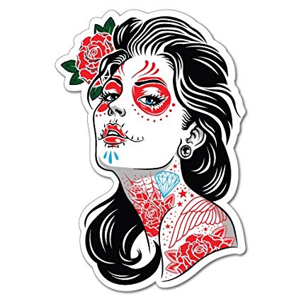 425x425 Sugar Skull Tattoo Lady Girl Sticker Tattoo Art Sailor - Sugar Skull Line Drawing