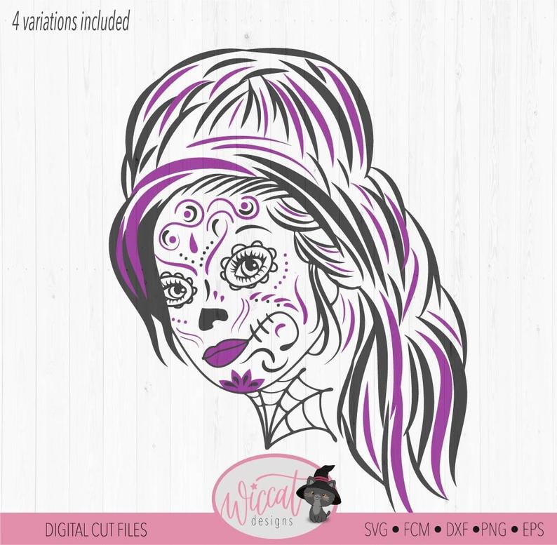 794x777 Woman Sugar Skull Day Of The Dead Tattered Lace Etsy - Sugar Skull Line Drawing