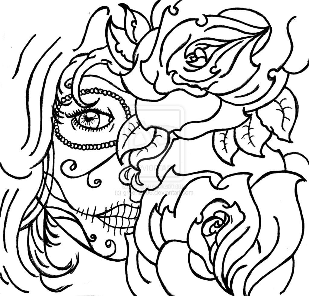 1024x981 Drawn Sugar Skull Line Drawing - Sugar Skull Line Drawing