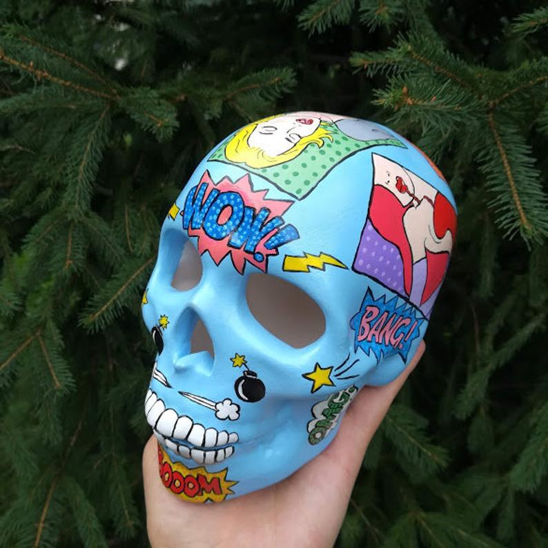 794x794 Painted Ceramic Comix Sugar Skull Pin Up Erotic Pop Art Blue Etsy - Sugar Skull Pin Up Drawing
