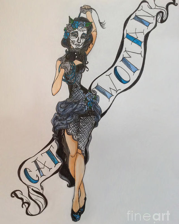 600x750 Pin Up Sugar Skull Catwoman Poster - Sugar Skull Pin Up Drawing