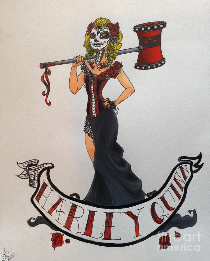 727x900 Pin Up Sugar Skull Harley Quinn Drawing - Sugar Skull Pin Up Drawing
