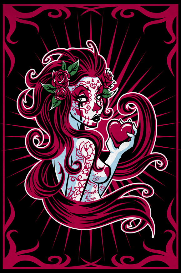 579x869 Pinup Sugar Skull Girl Rosalia Hooksnfangs - Sugar Skull Pin Up Drawing