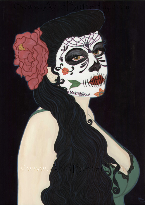 496x700 Sugar Skull Pinup - Sugar Skull Pin Up Drawing