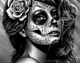 340x270 Tattoo Art Print Hand Signed Day Of The Dead Sugar Skull Etsy - Sugar Skull Pin Up Drawing