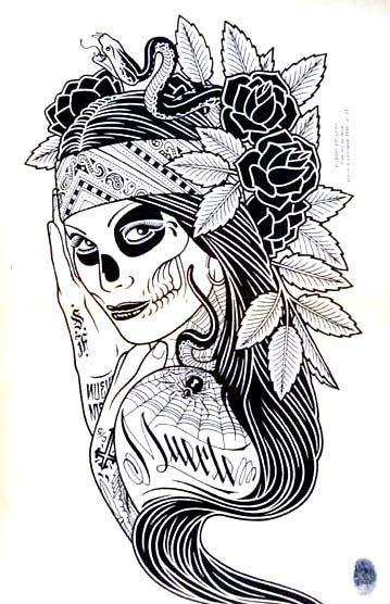 359x556 Sugar Skull Pin Up Girl Tattoo Designs - Sugar Skull Pin Up Drawing
