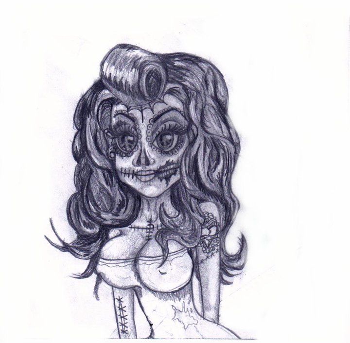720x707 Collection Of Sugar Skull Pin Up Drawing High Quality On Realistic - Sugar Skull Pin Up Drawing