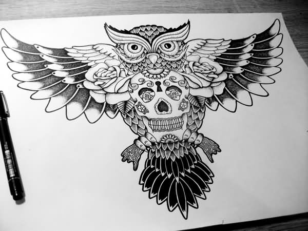 600x450 Owl Skull Tattoos Designs - Sugar Skull Tattoo Drawings