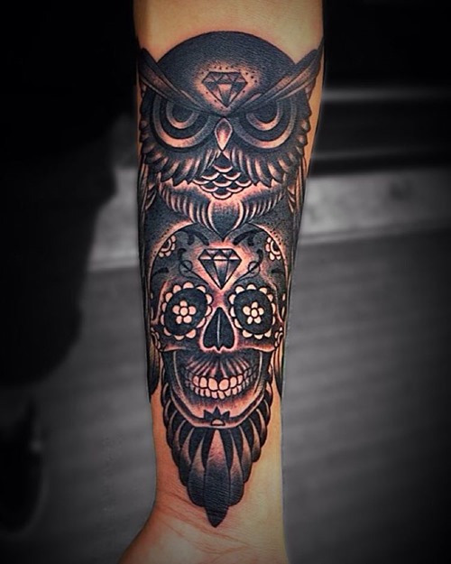500x625 Owl And Skull Tattoo Ideas For Your First Ink - Sugar Skull Tattoo Drawings