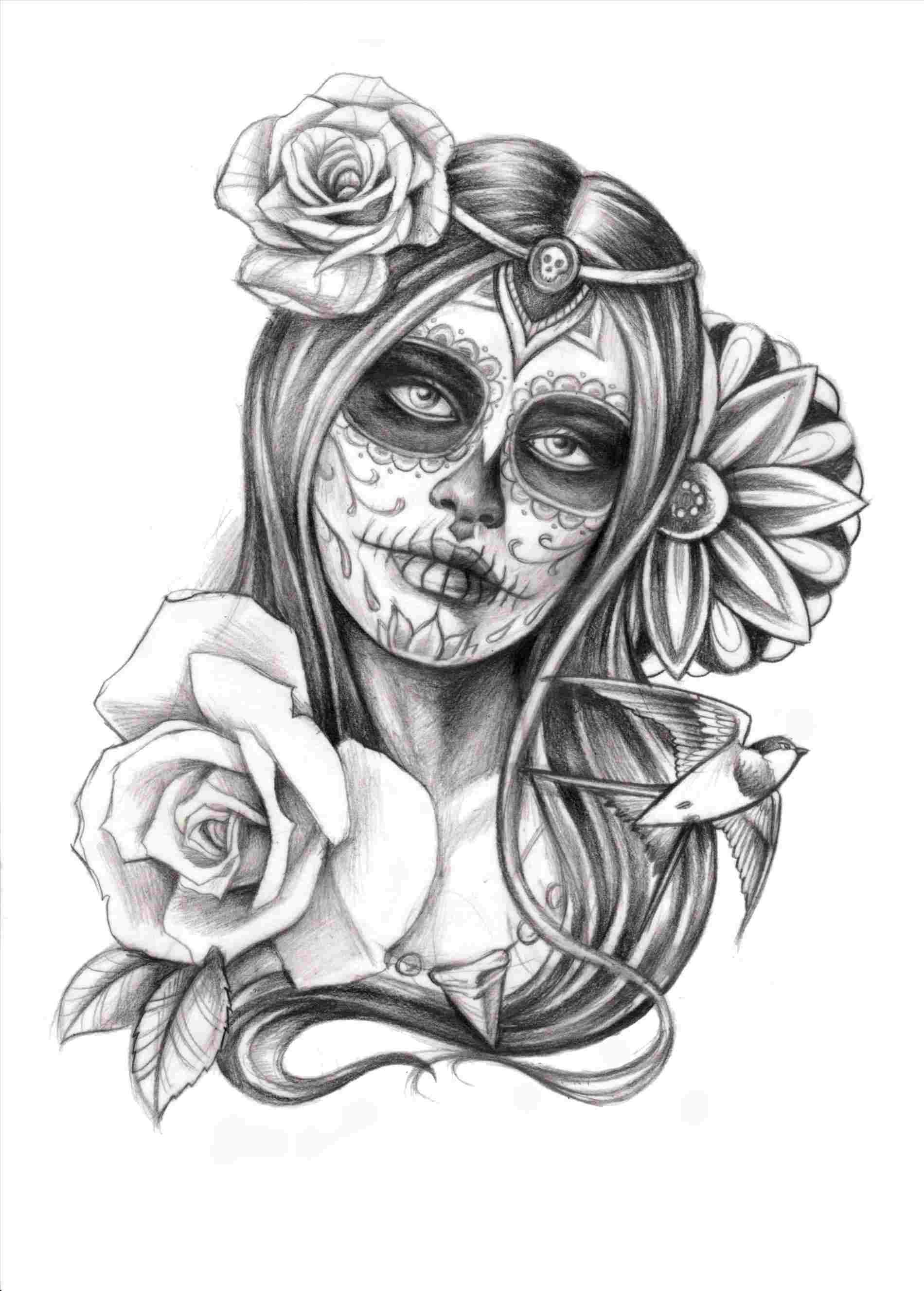 Flower Skull Tattoo Drawing - Sugar Skull Woman Drawings. 