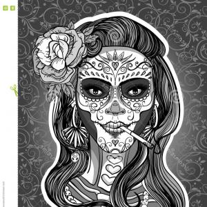 300x300 Stock Illustration Girl Sugar Skull Makeup Mexican Day Dead - Sugar Skull Woman Drawings