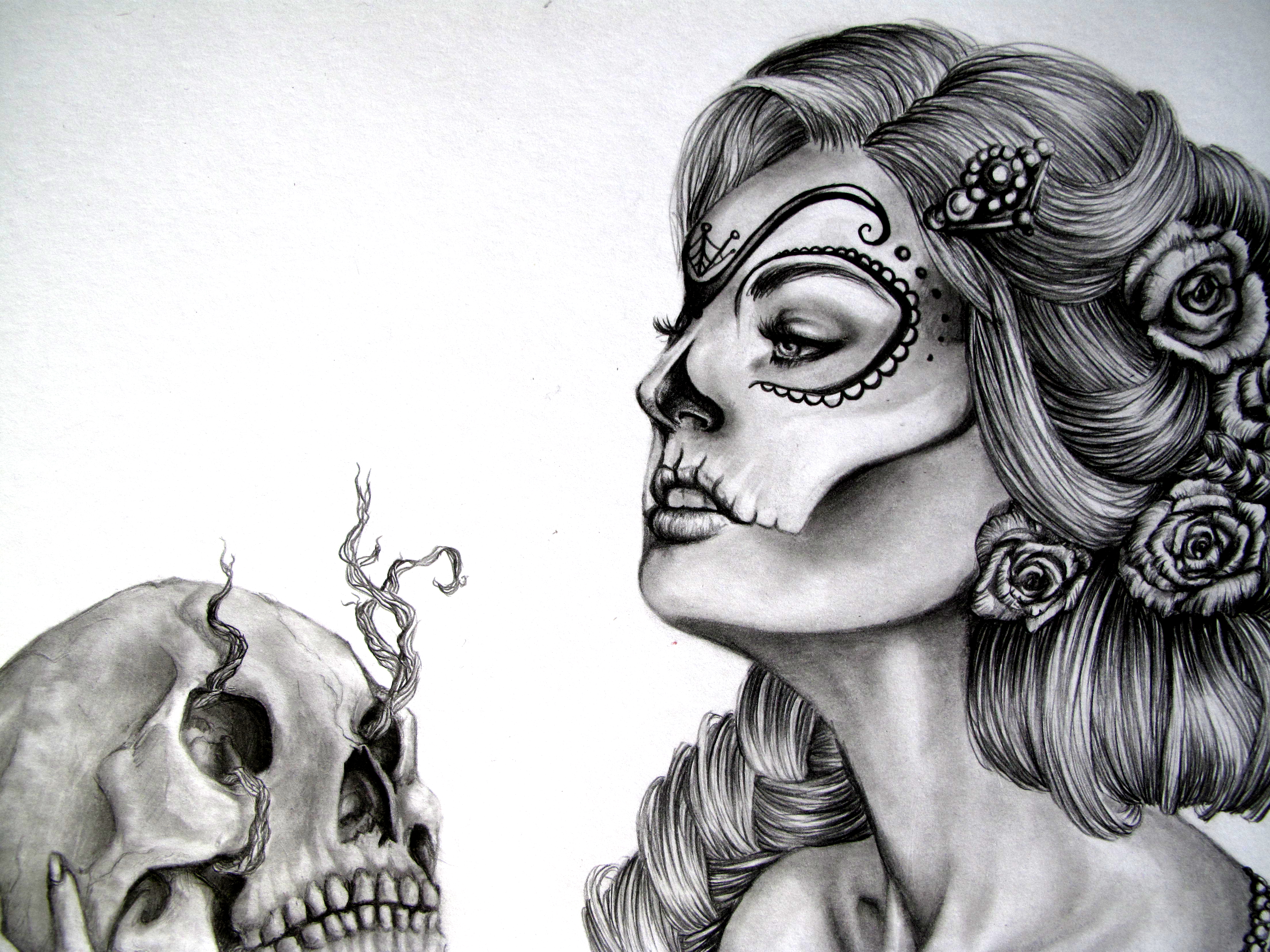 New Sugar Skull Sketch Drawing with simple drawing
