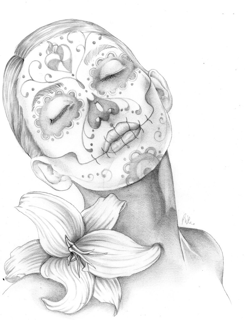 Sugar Skull Girl - Sugar Skull Woman Drawings. 