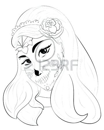 360x450 A Beautiful Sugar Skull Woman In A Death Mask And With Roses - Sugar Skull Woman Drawings