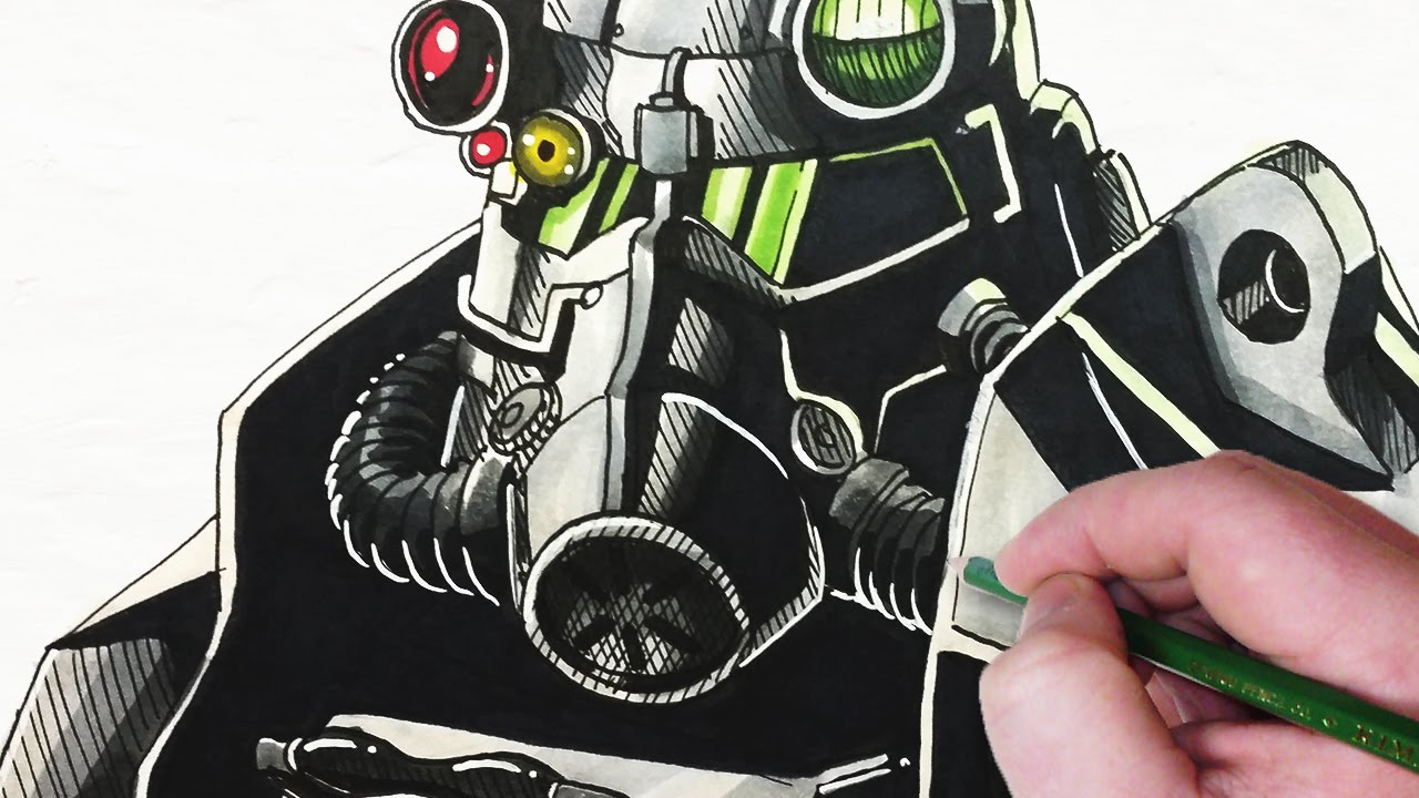 1280x720 let's draw fallout power armor - Suit Of Armor Drawing