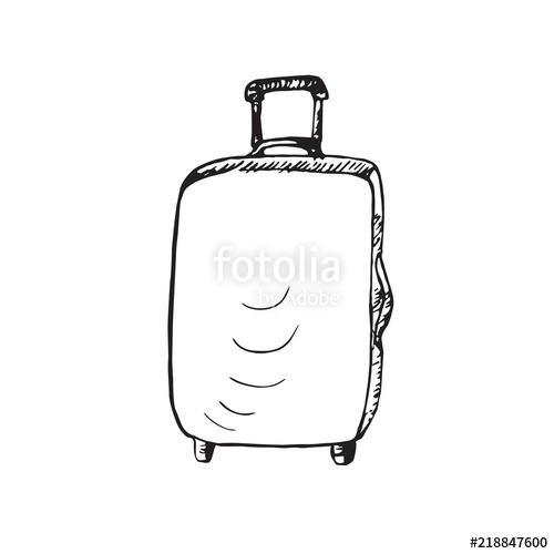 500x500 suitcase bag with handle, isolated hand drawn black and white - Suitcase Drawing