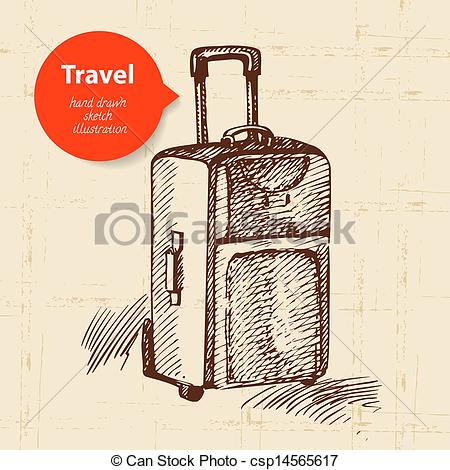 450x470 vintage background with travel suitcase hand drawn illustration - Suitcase Drawing