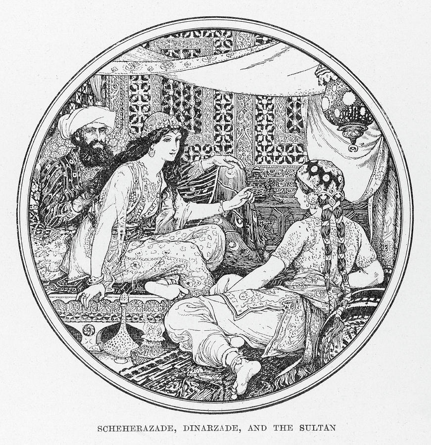 871x900 Scheherazade, Dinarzade And The Sultan Drawing - Sultan Drawing
