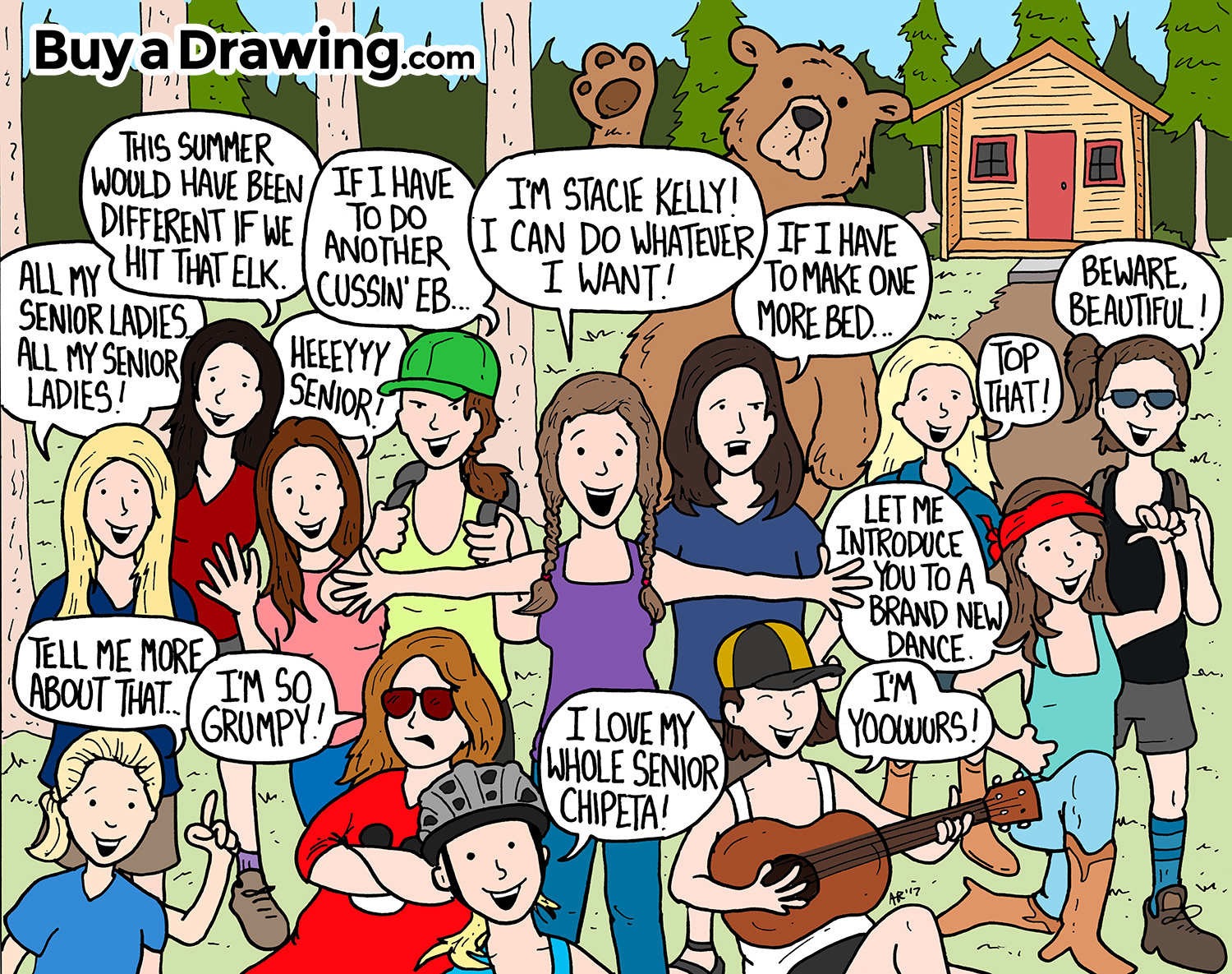 1500x1185 cartoon drawing of a big group of friends - Summer Camp Drawing