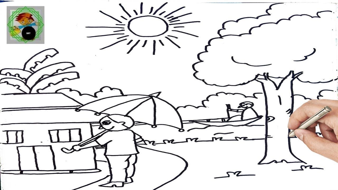 1280x720 how to draw scenery of summer season step - Summer Drawing For Kids